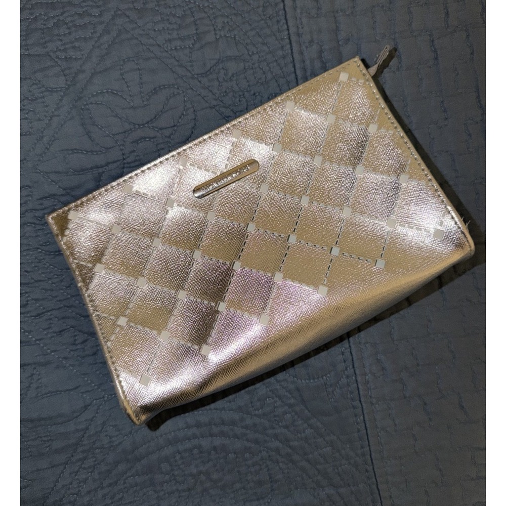 Michael Kors Silver Cosmetic Bag Case Women Travel Make‎ Up Case